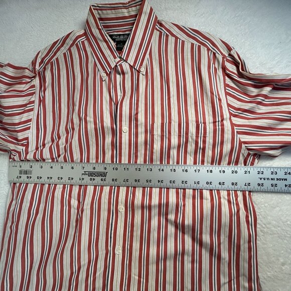 Brooks Brothers Country Club Mens Medium Red Striped Button-Down Shirt Casual - Picture 6 of 7